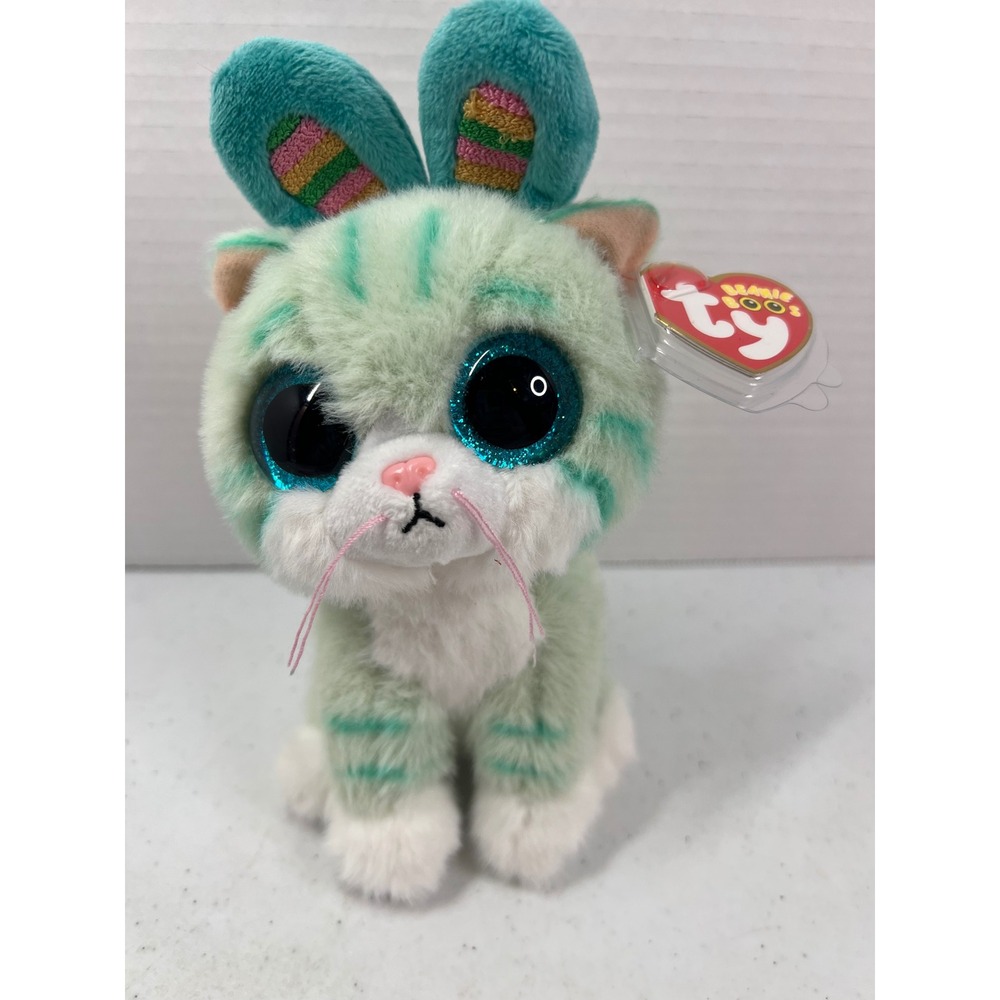 Ty Beanie Boos Gumdrop Mint Green Cat with Bunny Ears Easter Plush 7 inch